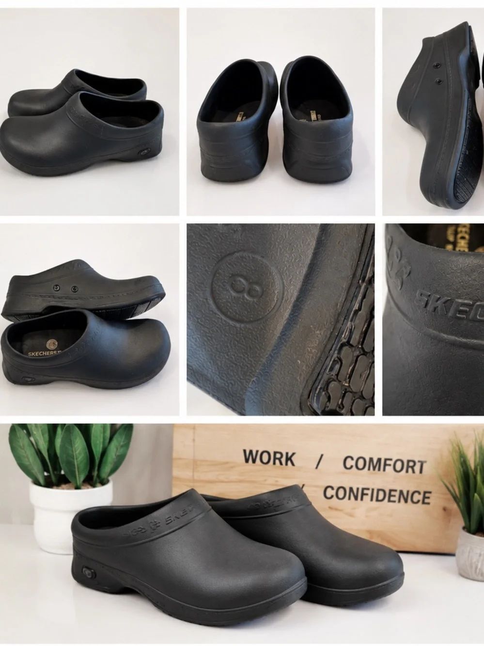 Skechers Work Black Slip Resistant Clogs Comfort Shoes Sz 8 Women’s